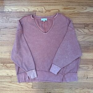 Oversized Pink Waffle Knit V-Neck